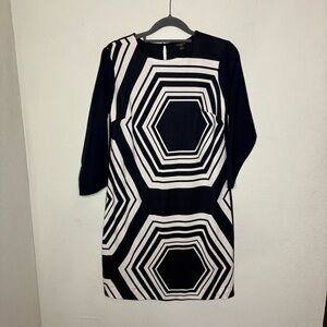 Ann Taylor Geometric Navy and White Dress Size Small Petite